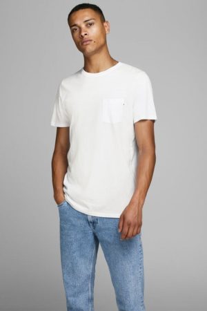 Valkoinen t-paita rintataskulla - JJEPOCKET TEE SS O-NECK