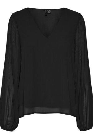 Musta paita läpikuultavilla hihoilla - VMBAILEY V-NECK TOP