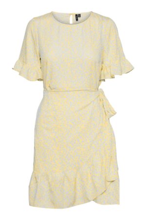 Keltainen kietaisumallinen mekko - VMHENNA O-NECK SHORT DRESS