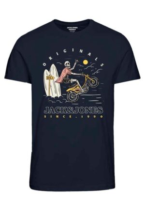Tummansininen t-paita printillä - JORFISHBONE TEE SS CREW NECK